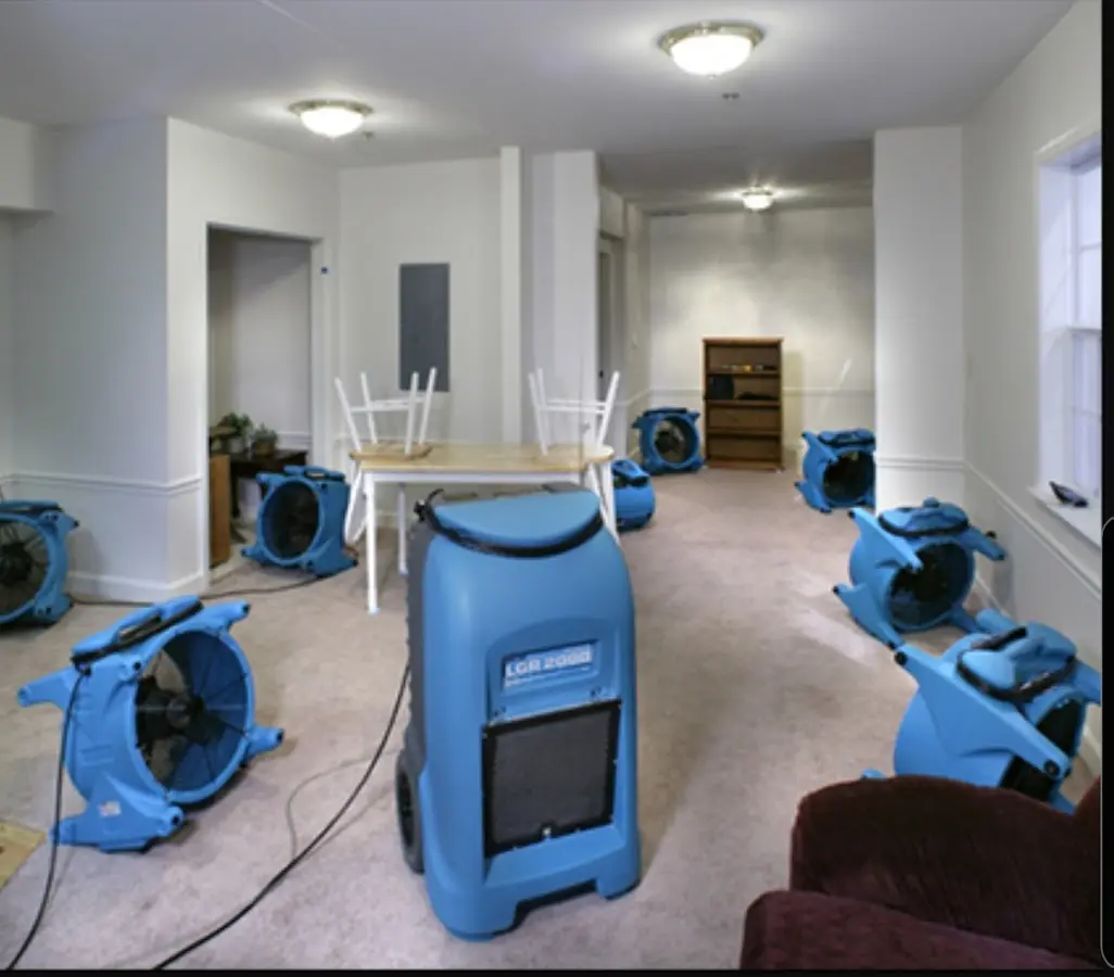 Air movers and dehumidifier setup for Water Damage Restoration in Burkburnett